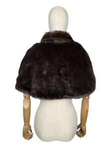 Original 1950's Faux Fur Dark Brown Evening Cape with Satin Lining and Bow Trim