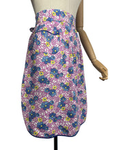 Load image into Gallery viewer, Original 1940's Feed Sack Apron - White Ground with Pink Leaves and Flowers in Blue and Yellow
