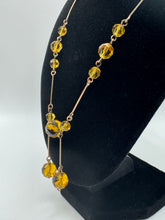 Load image into Gallery viewer, Antique Edwardian Amber Coloured Glass Necklace with Double Droplet
