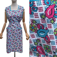 Load image into Gallery viewer, Original 1940's Blue, Pink and White Floral Print Cotton Apron - Great Chore Dress - Would Make A Great Summer Dress - Bust 36 38
