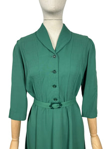 Original 1940’s Green Cotton Belted Day Dress - Bust 38 40