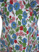 Load image into Gallery viewer, Original 1940's Hawkins of Preston Apron - Blue, Red, Green and Pink Floral - Bust 34 36
