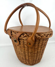 Load image into Gallery viewer, Original 1950&#39;s Tan Wicker and Leather Handbag
