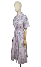 Load image into Gallery viewer, Original 1950&#39;s Purple Nylon Belted Day Dress with Pink and Green Bold Floral Print - Bust 36 38
