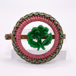 Original 1940's Pink and Green Wartime Make Do and Mend Wirework Brooch with Pretty Flower Middle