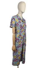 Load image into Gallery viewer, Original 1940’s 1950’s Bright Floral Cotton Summer Dress in Blue, Pink, Purple, Yellow and Turquoise - Bust 34 36 *
