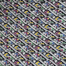 Load image into Gallery viewer, Original 1930's Crepe Novelty Print Dressmaking Fabric - Ducks in Diagonal Stripes on Black - 36" x 92"
