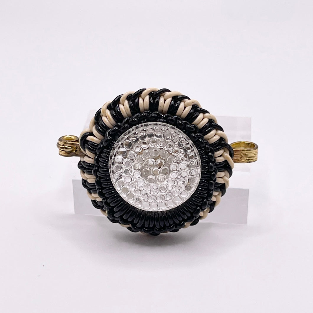 Original 1940's Black and White Wartime Make Do and Mend Wirework Brooch with Glass Button Middle *