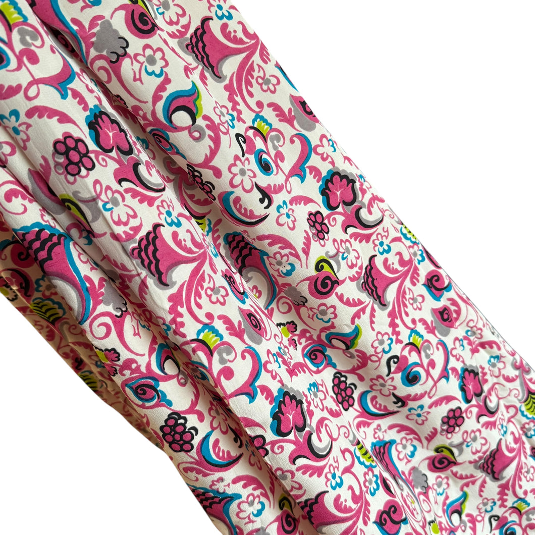 Original 1940’s Pure Silk Dressmaking Fabric in White, Grey, Bright Pink, Blue and Lime Green - 40” x 120” *