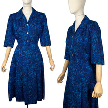 Load image into Gallery viewer, Original 1950’s Volup Blue Lightweight Wool Day Dress with Mother of Pearl Buttons - Bust 42
