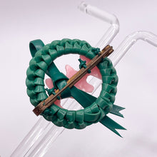 Load image into Gallery viewer, Original 1940&#39;s Green and Pink Wartime Make Do and Mend Wire Brooch with Double Bow Trim

