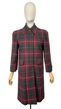 Load image into Gallery viewer, Original 1940&#39;s American Made Wool Plaid Coat in Burgundy, Green and Old Gold - Satin Lined - Bust 34 36
