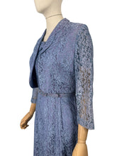 Load image into Gallery viewer, Original 1950's Lavender Blue Lace Dress, Bolero and Jacket Set by Mynette - Bust 38
