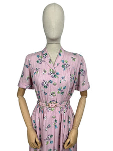 RESERVED FOR KAT Original 1940's CC41 Pink, Green, Blue and White Floral Cotton Belted Day Dress - Bust 36