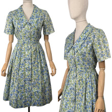 Load image into Gallery viewer, Original Vintage 1950's 1960's Floral Cotton Summer Dress in Blue, Green and White - Bust 36
