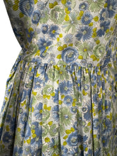 Load image into Gallery viewer, Original Vintage 1950's 1960's Floral Cotton Summer Dress in Blue, Green and White - Bust 36
