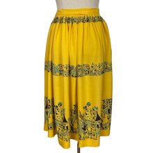 Load image into Gallery viewer, Original 1950&#39;s Yellow, Turquoise and Black Novelty Print Skirt - Waist 28&quot;
