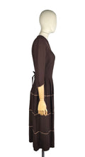 Load image into Gallery viewer, Original 1940’s Chocolate Brown Crepe Dress with Accent Trim - Bust 36
