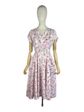 Load image into Gallery viewer, Original 1950's Dress and Jacket Set in White with Pink and Black Floral and Paste Trim - Bust 34 35
