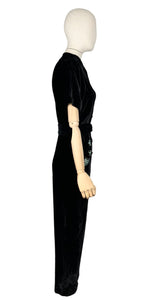 Original 1940's Black Velvet Beaded Jumpsuit by Robert Rosenfeld - Bust 34