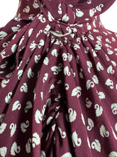 Load image into Gallery viewer, Original 1940's Pure Silk Novelty Print Swan Blouse in Burgundy and White with Bow Tie at Neck - Bust 34
