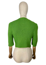 Load image into Gallery viewer, 1940&#39;s Reproduction Hand Knitted Bolero in Leaf Green Acrylic - Bust 36 38 40 42

