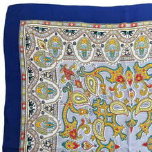 Load image into Gallery viewer, Original 1940&#39;s or 1950&#39;s Julius Garfinckel &amp; Co Pure Silk Scarf in Blue, Pink, Yellow and Black - Great Headscarf
