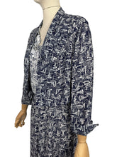 Load image into Gallery viewer, Original 1940's Volup Dress and Jacket Set in White and Navy Blue with Original Belt - Bust 44 46
