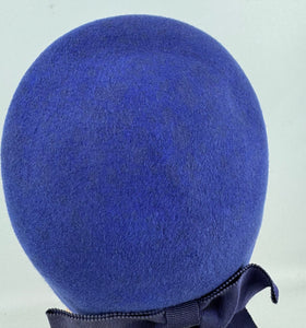 Original 1950's Rich Purple Felt Bonnet Style Hat with Bow Trim and Paste Detail