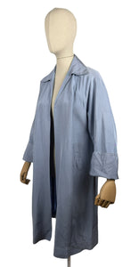 Original 1950's Ice Blue Grosgrain Edge to Edge Coat - Bust 36 38 40