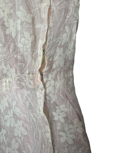 Original 1930's Pale Pink and White Full Length Evening Dress with Ruffle Trim - Bust 32
