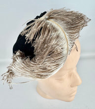 Load image into Gallery viewer, Original 1950’s Black Felt Hat with Large Ostrich Feather and Paste Trim by Wilmine
