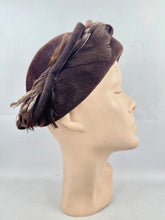 Load image into Gallery viewer, Original 1950’s Dark Brown Felt Hat with Feather and Bow Trim *
