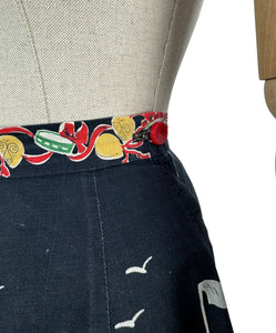 Original 1950's Black, Green and Red Novelty Print Spanish Flamenco Skirt - Waist 29 *