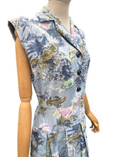Load image into Gallery viewer, Original 1950’s Sleeveless Cotton Day Dress in Blue Painterly Floral - Bust 38 40
