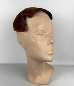 Original 1950's Warm Brown Felt Half Hat with Pleated Grosgrain Trim *
