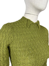 Load image into Gallery viewer, Reproduction 1930&#39;s Hand Knitted Long Sleeved Jumper in Lily Pad Green - Bust 32 34
