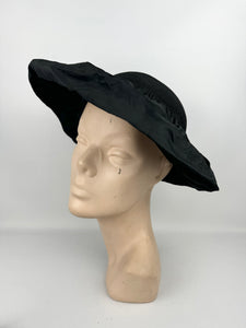 Original 1940's Black Straw and Grosgrain Hat with Bow Trim by BEST & CO, New York