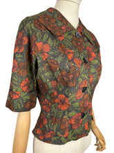 Load image into Gallery viewer, Original 1950's Cropped Cotton Jacket in Green, Brown and Rust Floral Print - Bust 34 35

