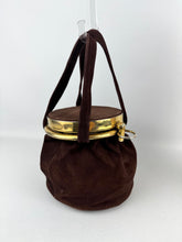 Load image into Gallery viewer, Original 1940&#39;s Chocolate Brown Suede Bag with Gold-tone Frame and Clasp
