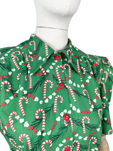 Load image into Gallery viewer, 1940&#39;s Reproduction Christmas Blouse In Green, White and Red Michael Miller Cotton &#39;Corny Cane&#39; - Bust 34&quot; 36&quot;
