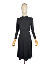 Load image into Gallery viewer, Original 1930's Black Satin Back Crepe Long Sleeved Day Dress with Pin-tuck Detail - Bust 32
