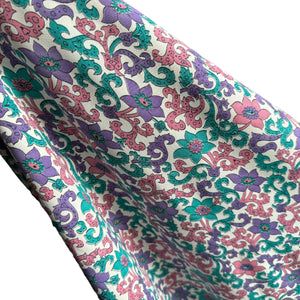 Original 1940's White, Green, Pink and Purple Crepe Dressmaking Fabric - 35" x 120"