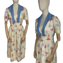 Load image into Gallery viewer, Original Petite Fitting 1940&#39;s 1950&#39;s Novelty Print Dress and Jacket Set with Palm Tree Print in Red, White and Blue Cotton Rayon - Bust 32&quot;
