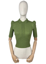 Load image into Gallery viewer, Reproduction 1940&#39;s Wartime Pure Wool Jumper with Neat Collar in Turtle Green  - Bust 34 36
