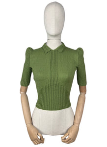 Reproduction 1940's Wartime Pure Wool Jumper with Neat Collar in Turtle Green  - Bust 34 36