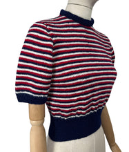 Load image into Gallery viewer, Reproduction 1940&#39;s Hand Knitted Jumper in Red, White and Blue Stripes - Bust 34
