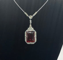 Load image into Gallery viewer, Original 1930&#39;s Art Deco Red Glass Droplet Necklace with Clear Paste Surround
