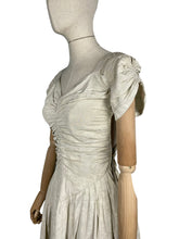Load image into Gallery viewer, Original 1930&#39;s Ivory Grosgrain and Metallic Gold Thread Full Length Evening Dress with Ruching - Bust 32&quot; *
