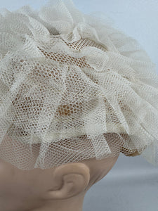 Original 1950's Ivory Mesh Ruffle Hat - Sweet Little Net Hat